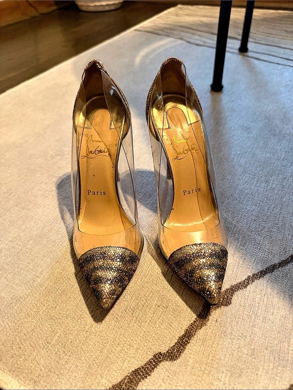 Christian Louboutin Follies Strass PVC & Python Pumps